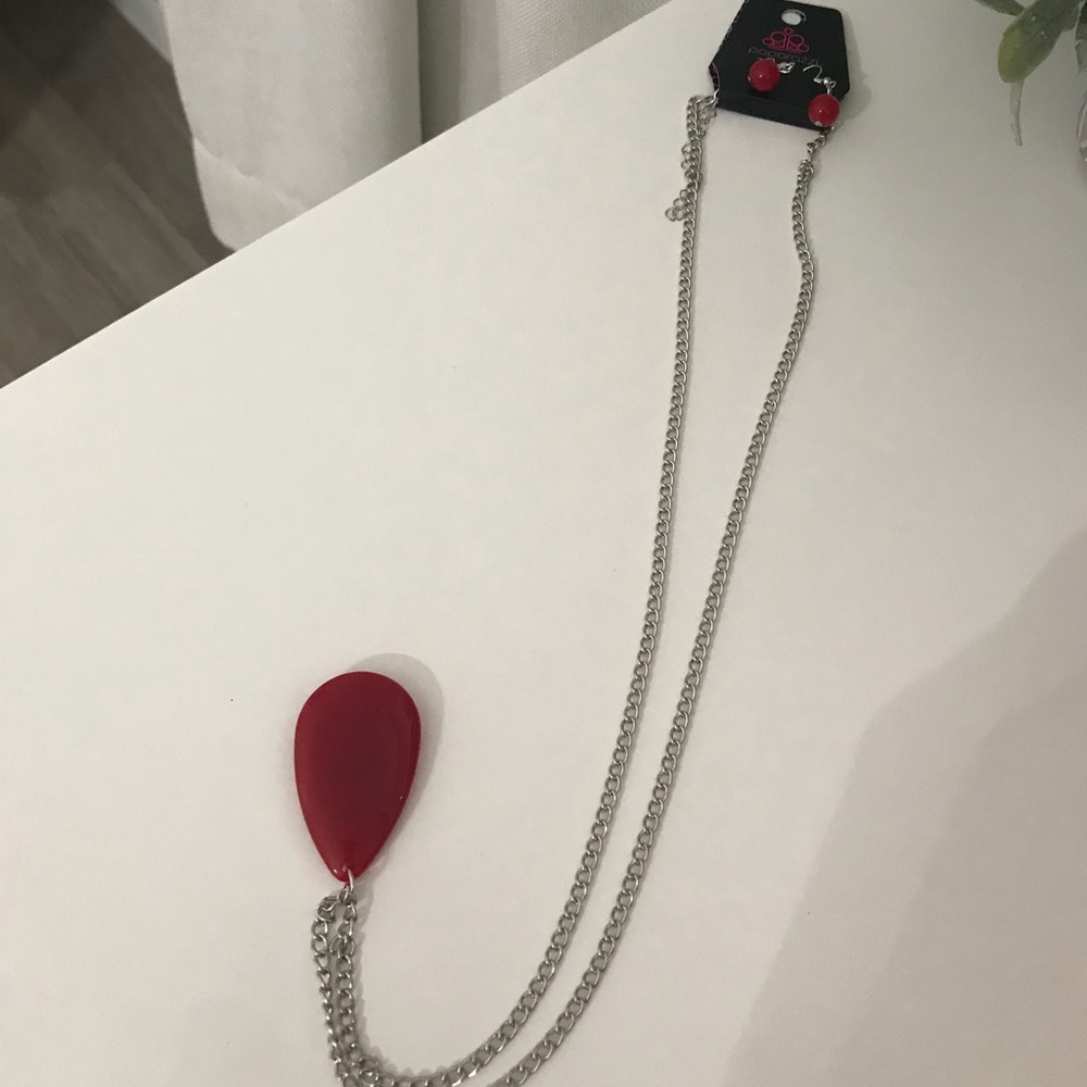 Paparazzi red color necklace with earrings